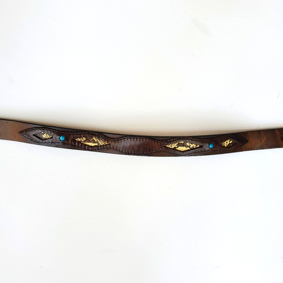 Python & Turquiose Leather Belt Genuine by Southwick / Western Boho - Picture 4 of 16